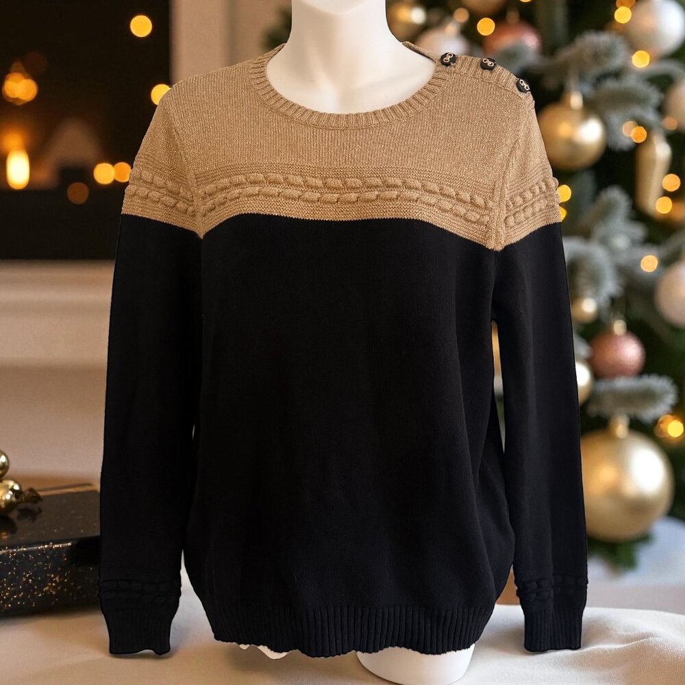 Charter Club Metallic Colorblock Sweater | PM | Black & Gold Holiday Knit